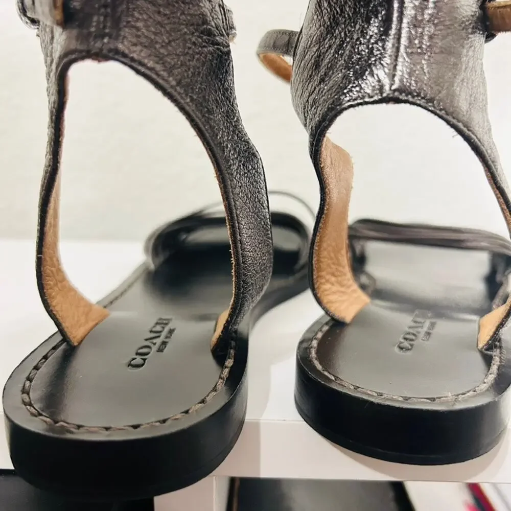 Coach Melynda Pewter Leather Cage Strappy Gladiator Adjacent Sandals Size 6 - Picture 8 of 11